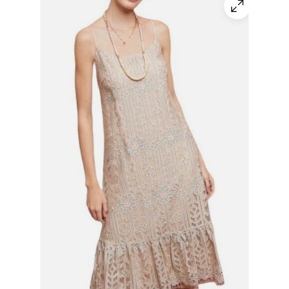 Eri + Ali Anthropologie Twilight Lace‎ Dress Crochet Midi Silver Pink Boho - Picture 1 of 9